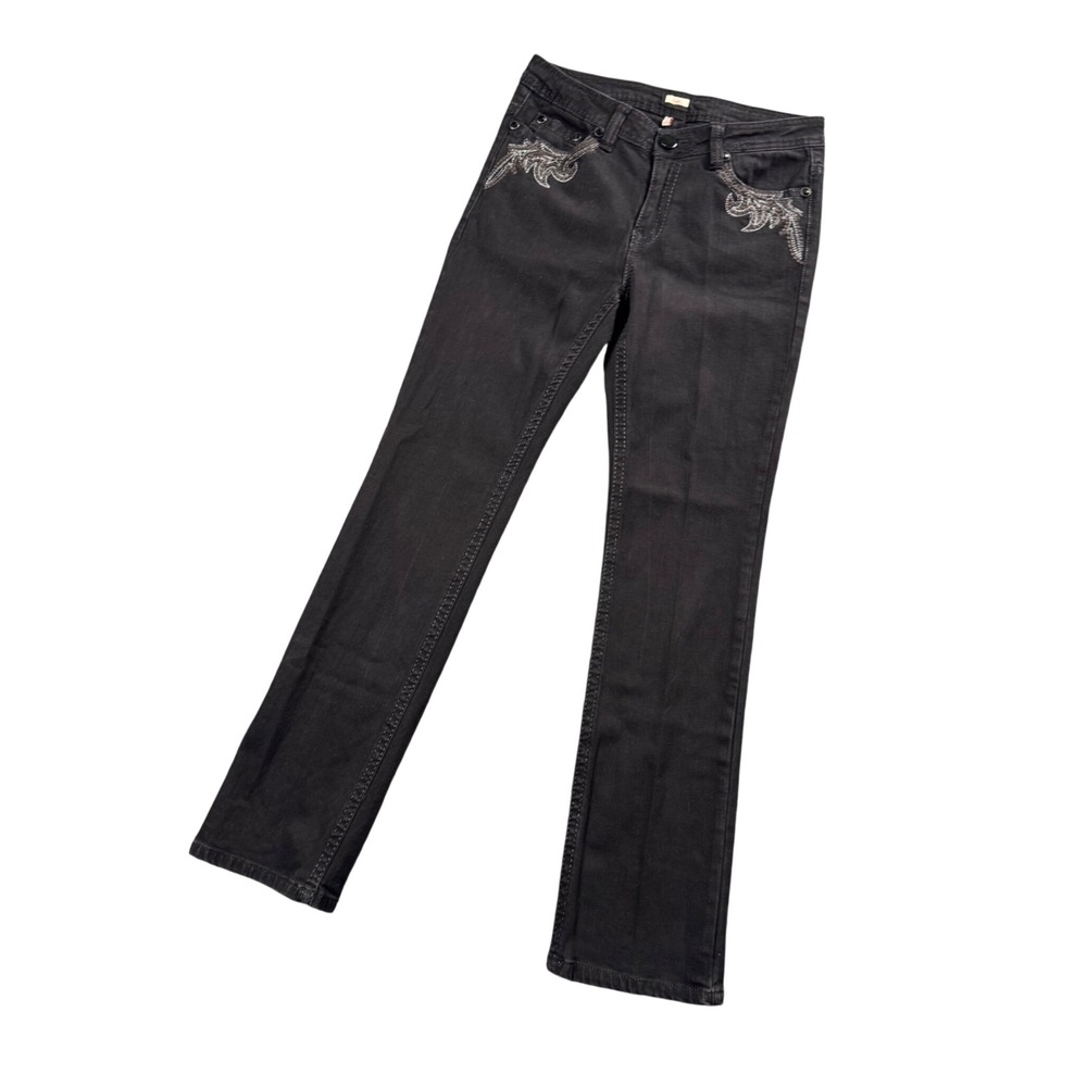 Y2K Reba Angel Wing Rhinestone Jeans 6 Black Western McBling Cowgirl Concert